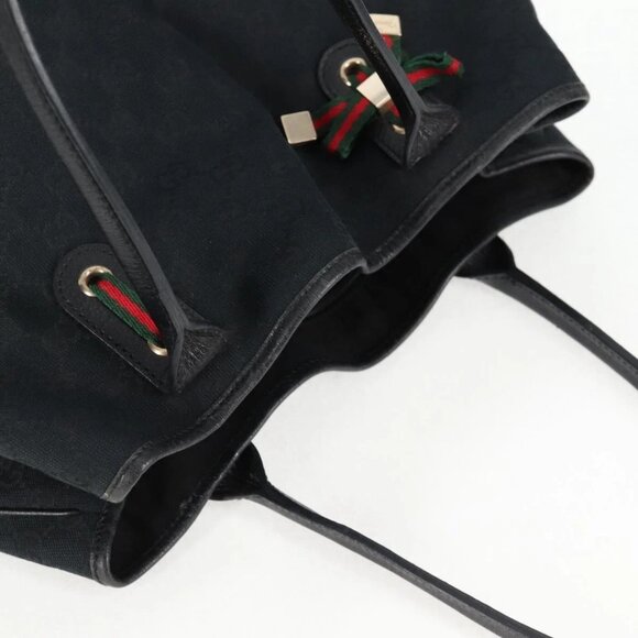GUCCI GG Canvas Web Sherry Line Pretty Tote Bag Black Gold 163805 Auth 131957V - Picture 7 of 16